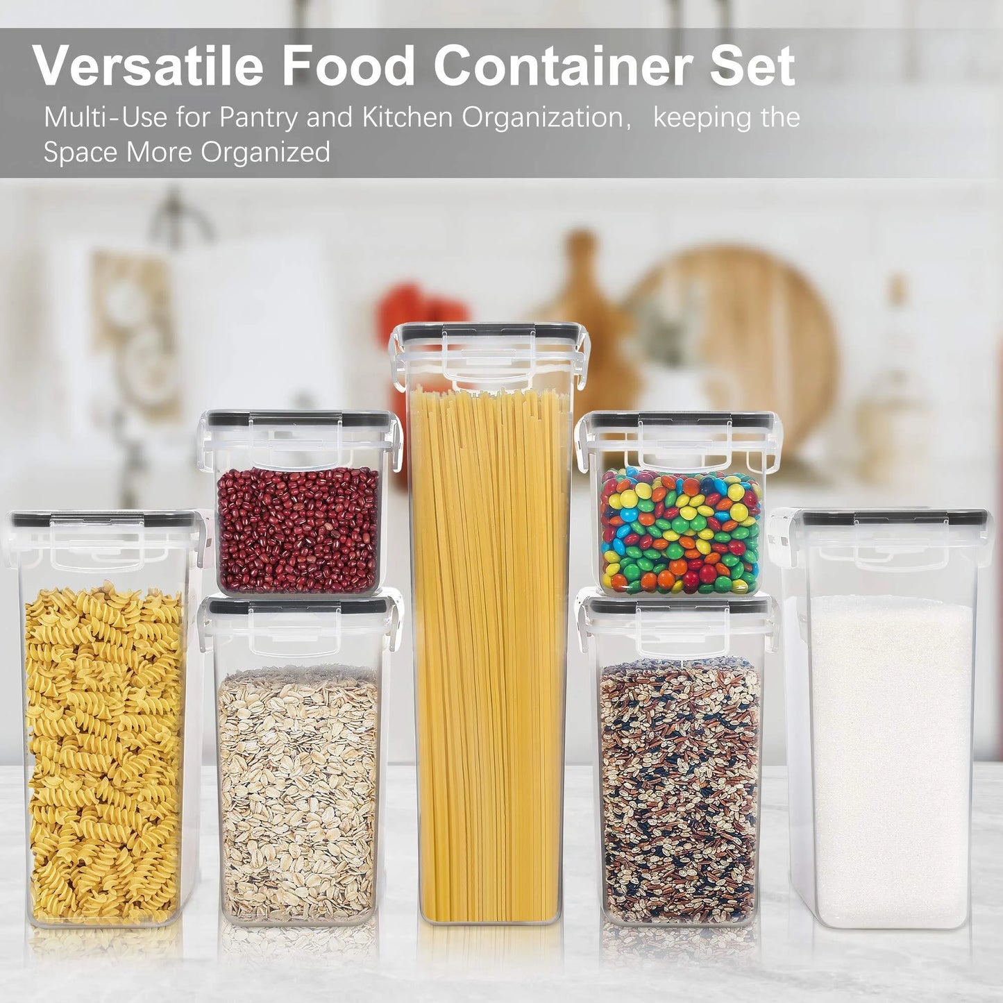 Airtight Food Storage Containers Set, Pantrystar Bpa-Free 7Pcs Plastic Kitchen and Pantry Organization Canisters, Black