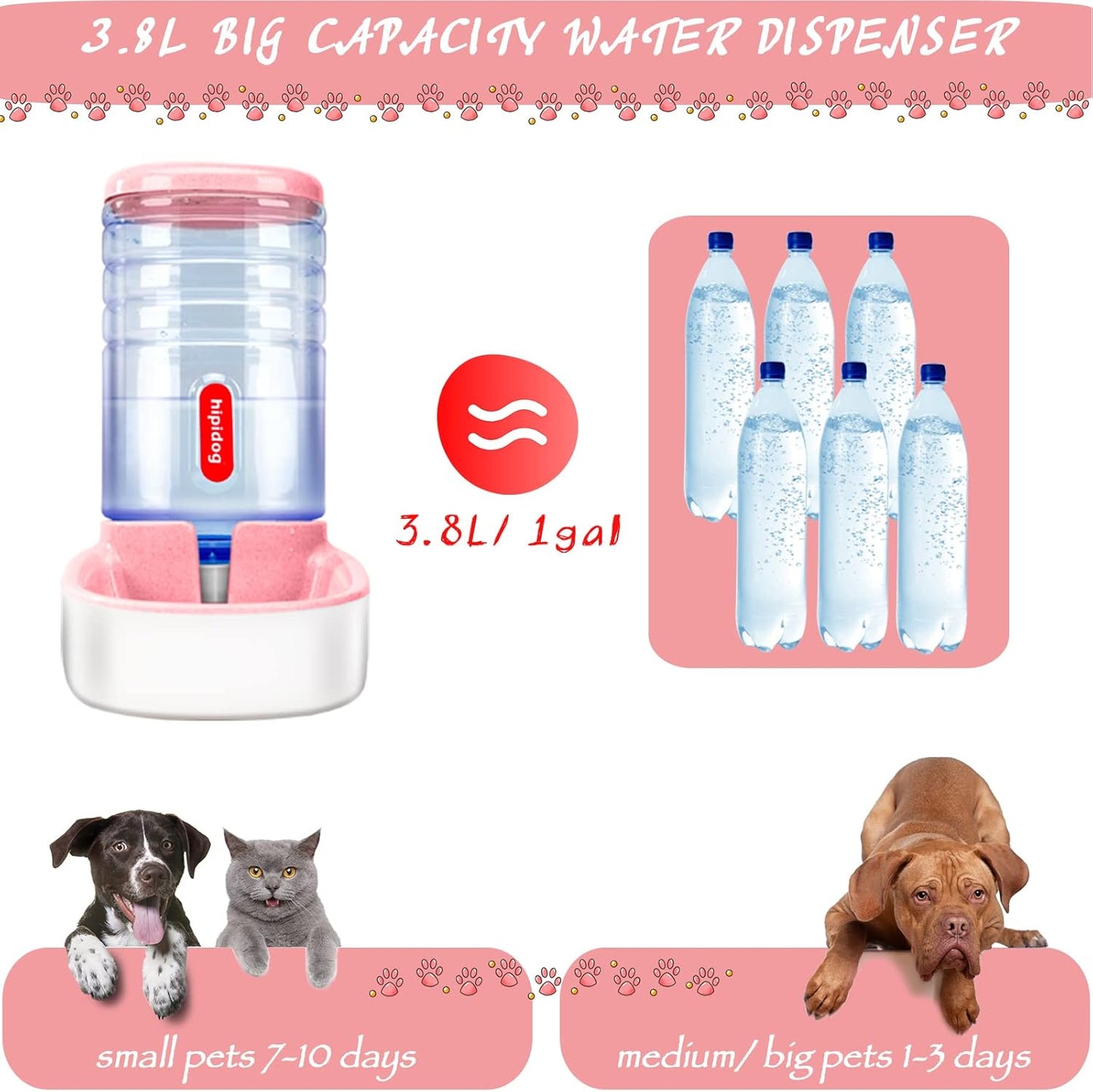 Pets Gravity Food and Water Dispenser Set,Small & Big Dogs and Cats Automatic Food and Water Feeder Set,Double Bowl Design for Small and Big Pets (Pink+Green)