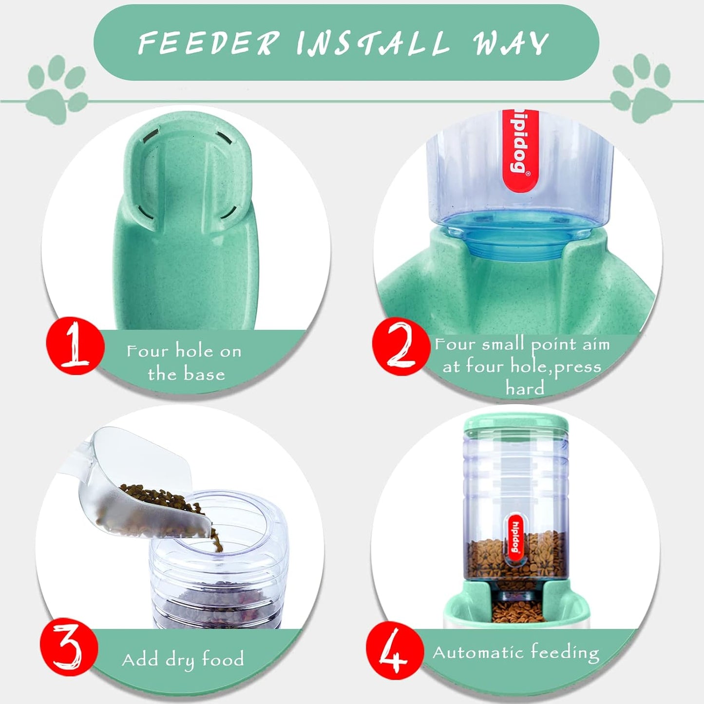 Pets Gravity Food and Water Dispenser Set,Small & Big Dogs and Cats Automatic Food and Water Feeder Set,Double Bowl Design for Small and Big Pets (Pink+Green)