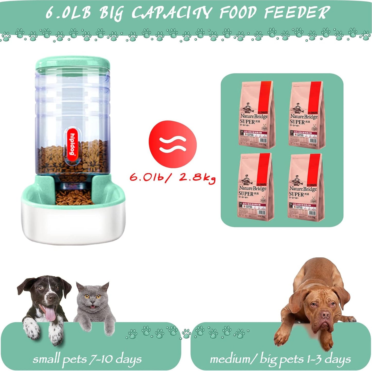 Pets Gravity Food and Water Dispenser Set,Small & Big Dogs and Cats Automatic Food and Water Feeder Set,Double Bowl Design for Small and Big Pets (Pink+Green)