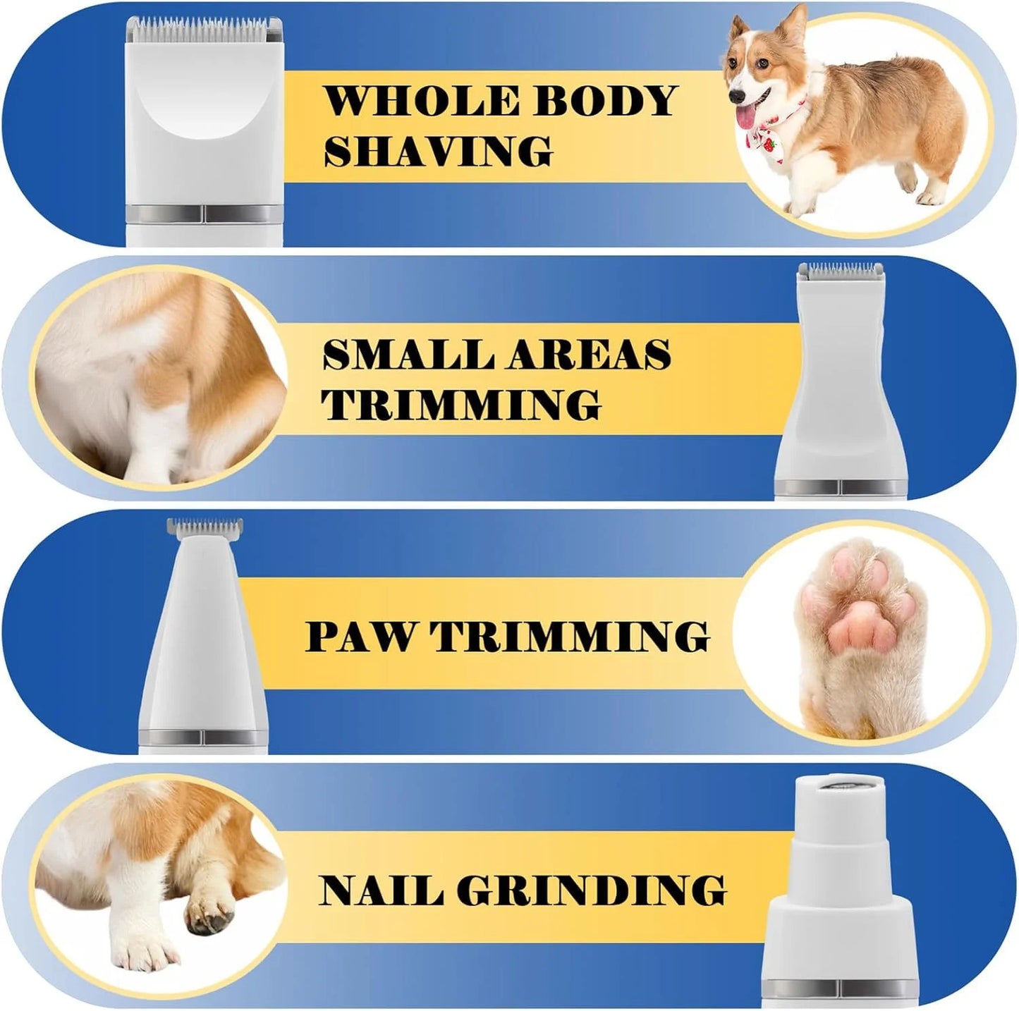 Dog Clippers, Low Noise Dog Grooming Clippers Rechargeable Cordless Dog Grooming Kit for Dogs Cats Pets