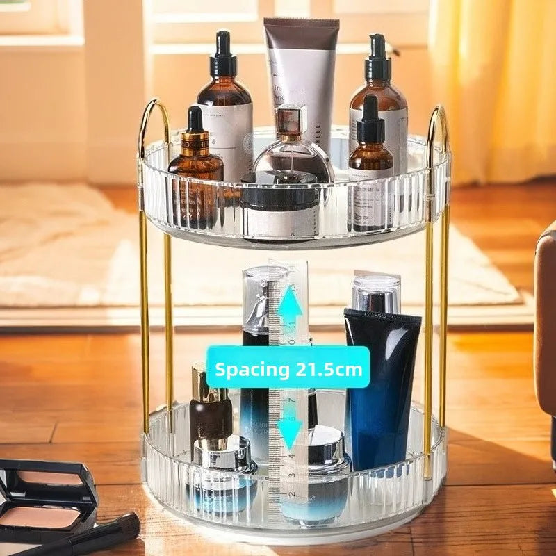 360° Rotating Cosmetic Organizer - Transparent Acrylic Vanity Shelf with Modular Trays, Stackable Makeup Storage for Skincare
