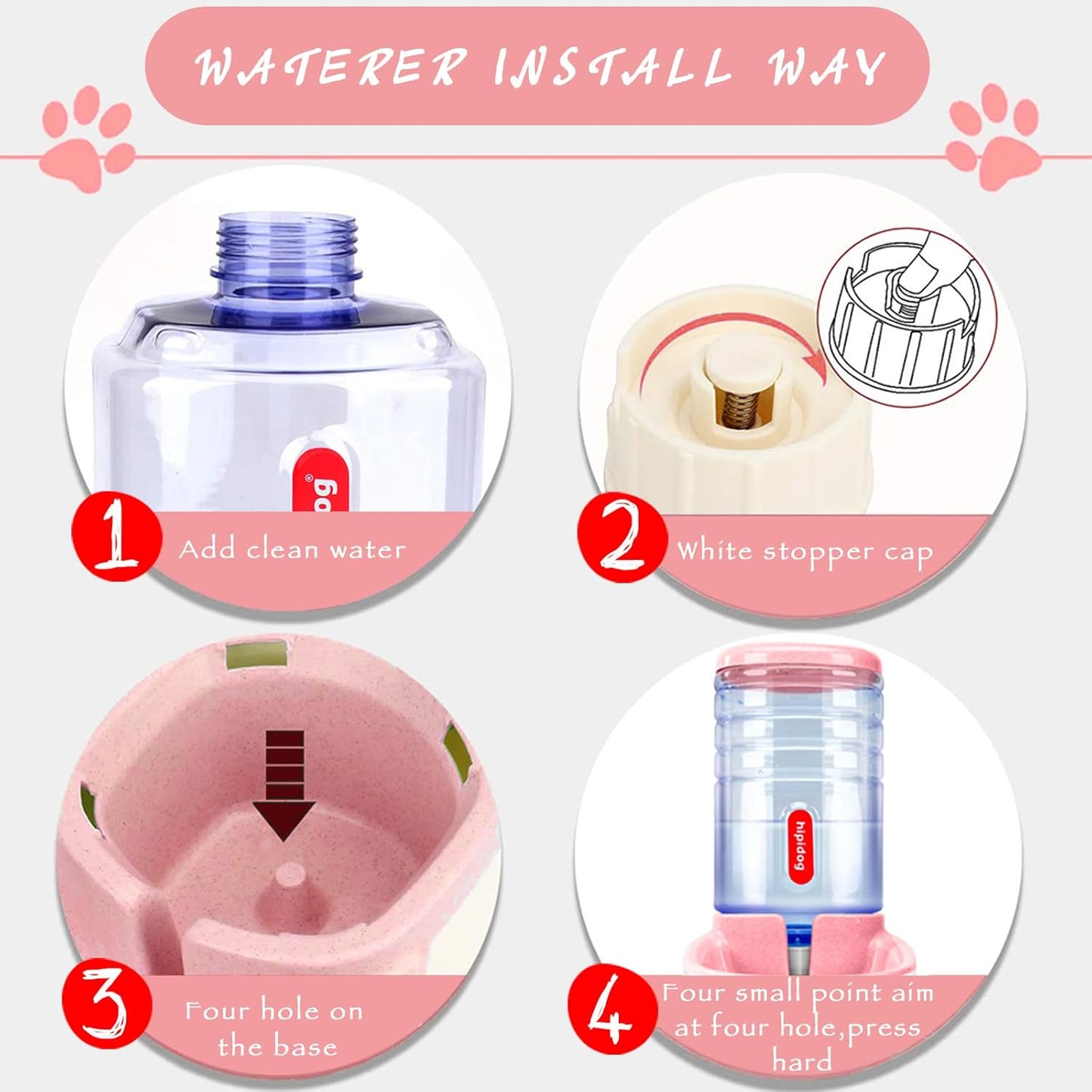 Pets Gravity Food and Water Dispenser Set,Small & Big Dogs and Cats Automatic Food and Water Feeder Set,Double Bowl Design for Small and Big Pets (Pink+Green)
