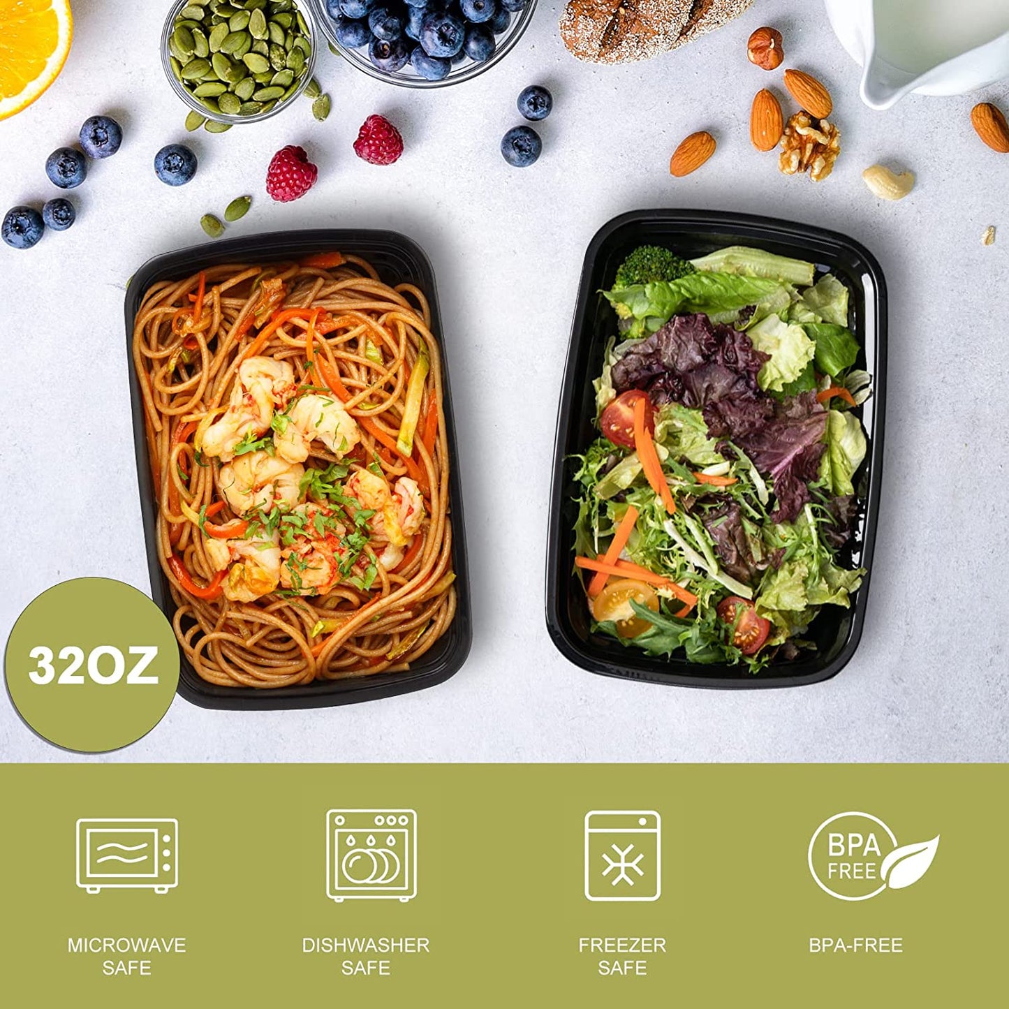 50 Pack- Meal Prep Containers 32Oz, Plastic Food Prep Containers Reusable, Leakproof to Go Food Containers with Lids, Bpa-Free, Microwave/Dishwasher/Freezer Safe