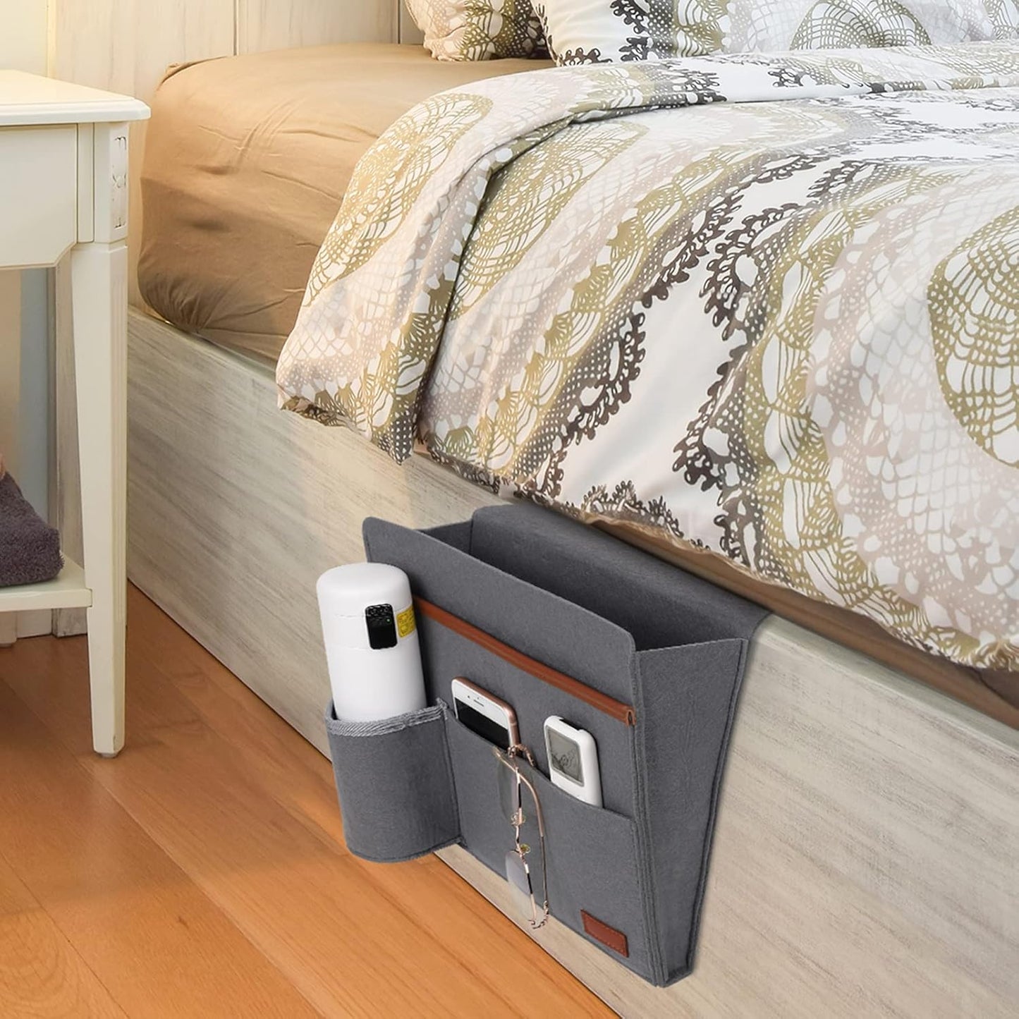 Bedside Basket, Sofa Organizer, Armrest, Phone, Tablet, Remote Control, Magazine Holder with 5 Pockets for Home Dorm Office