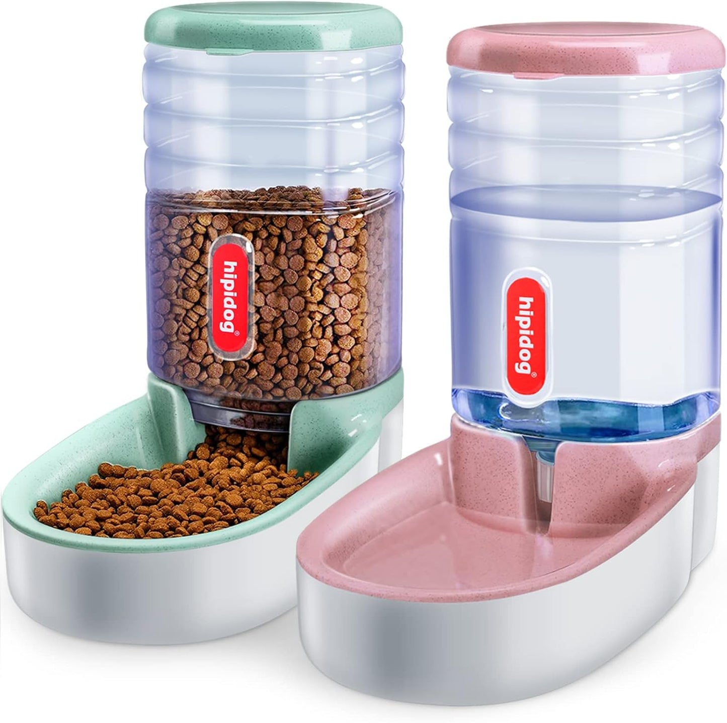 Pets Gravity Food and Water Dispenser Set,Small & Big Dogs and Cats Automatic Food and Water Feeder Set,Double Bowl Design for Small and Big Pets (Pink+Green)
