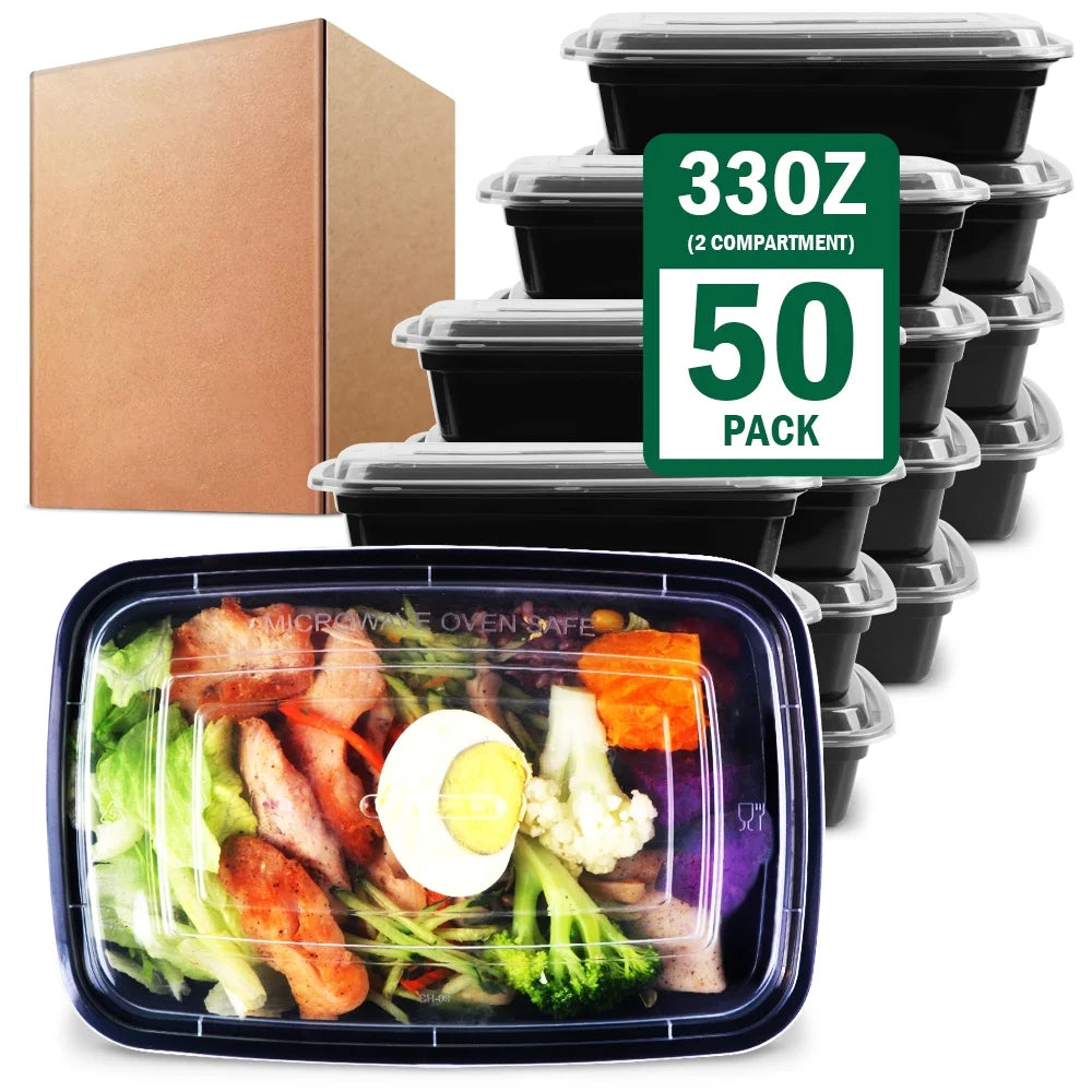 Meal Prep Containers, 50 Packs Plastic Food Storage Containers with Lids, 32Oz Bento Box Reusable, to Go Containers Disposable, BPA Free