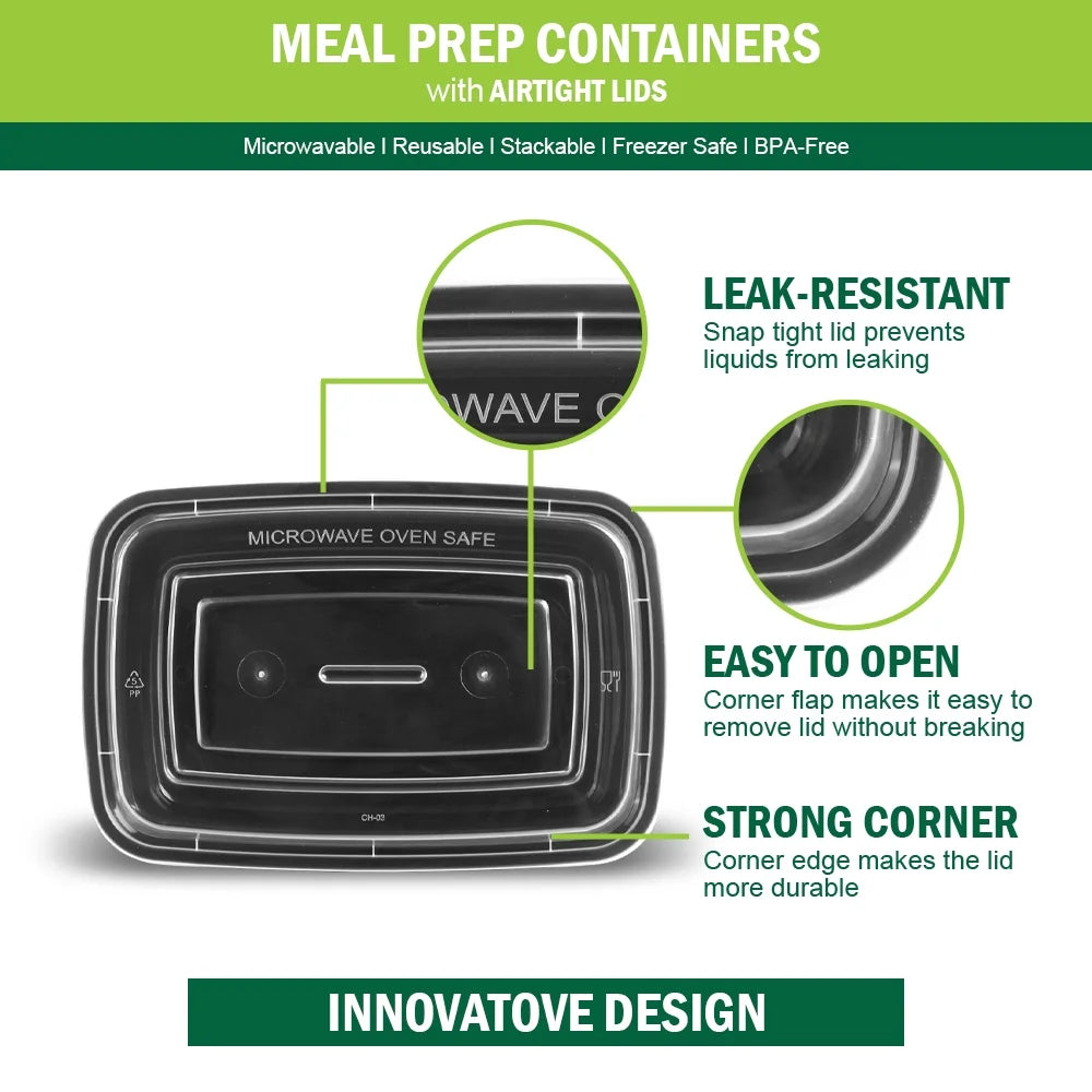 Meal Prep Containers, 50 Packs Plastic Food Storage Containers with Lids, 32Oz Bento Box Reusable, to Go Containers Disposable, BPA Free
