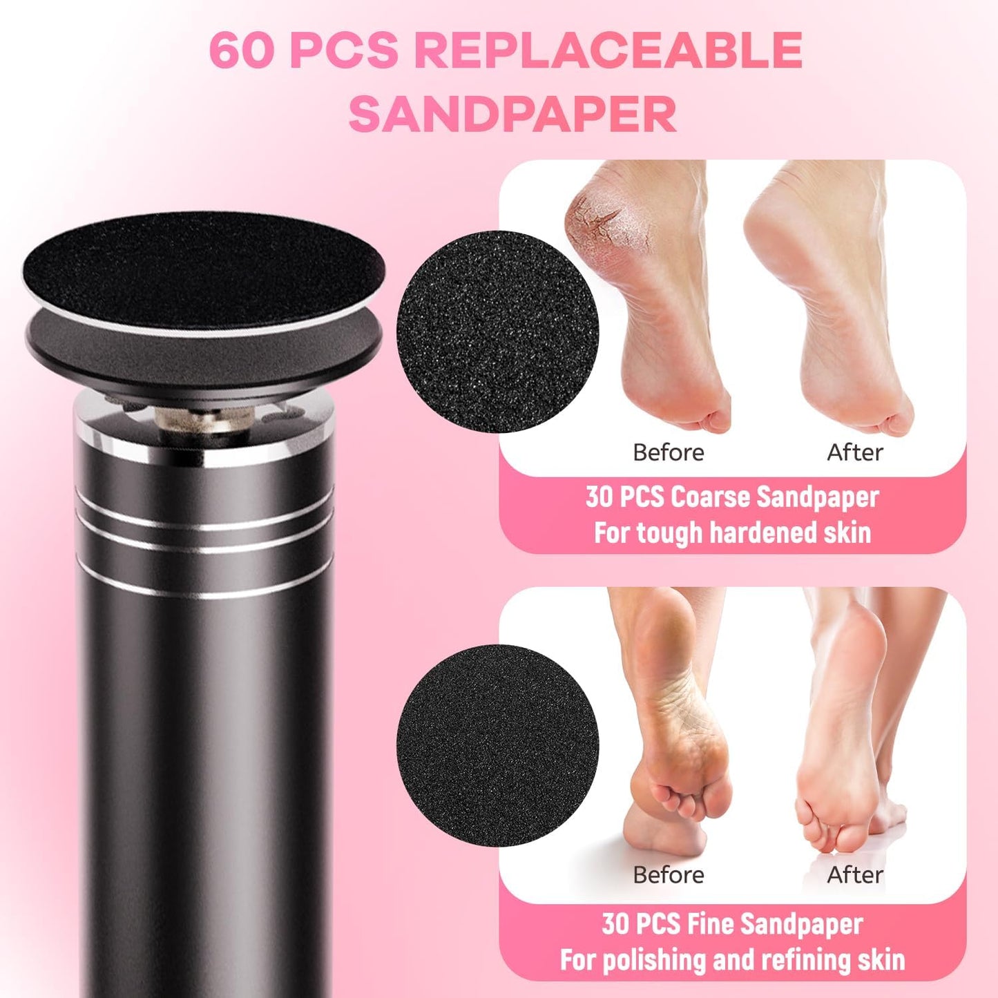 Plug-In Electric Foot Callus Remover with Adjustable Speeds - Electronic Foot File for Dead Skin, Includes 60PCS Sandpaper Disks for Smooth Heels, Effective Callus Remover for Feet at Home
