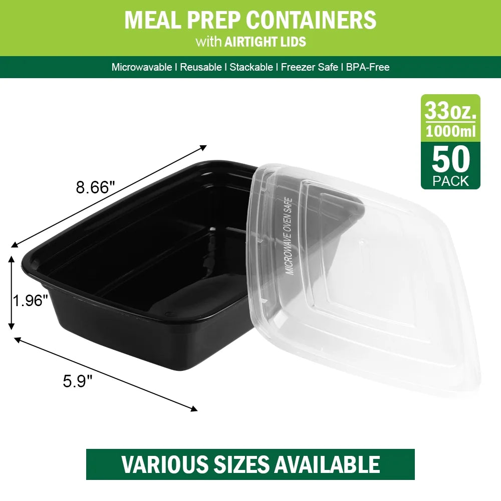 Meal Prep Containers, 50 Packs Plastic Food Storage Containers with Lids, 32Oz Bento Box Reusable, to Go Containers Disposable, BPA Free