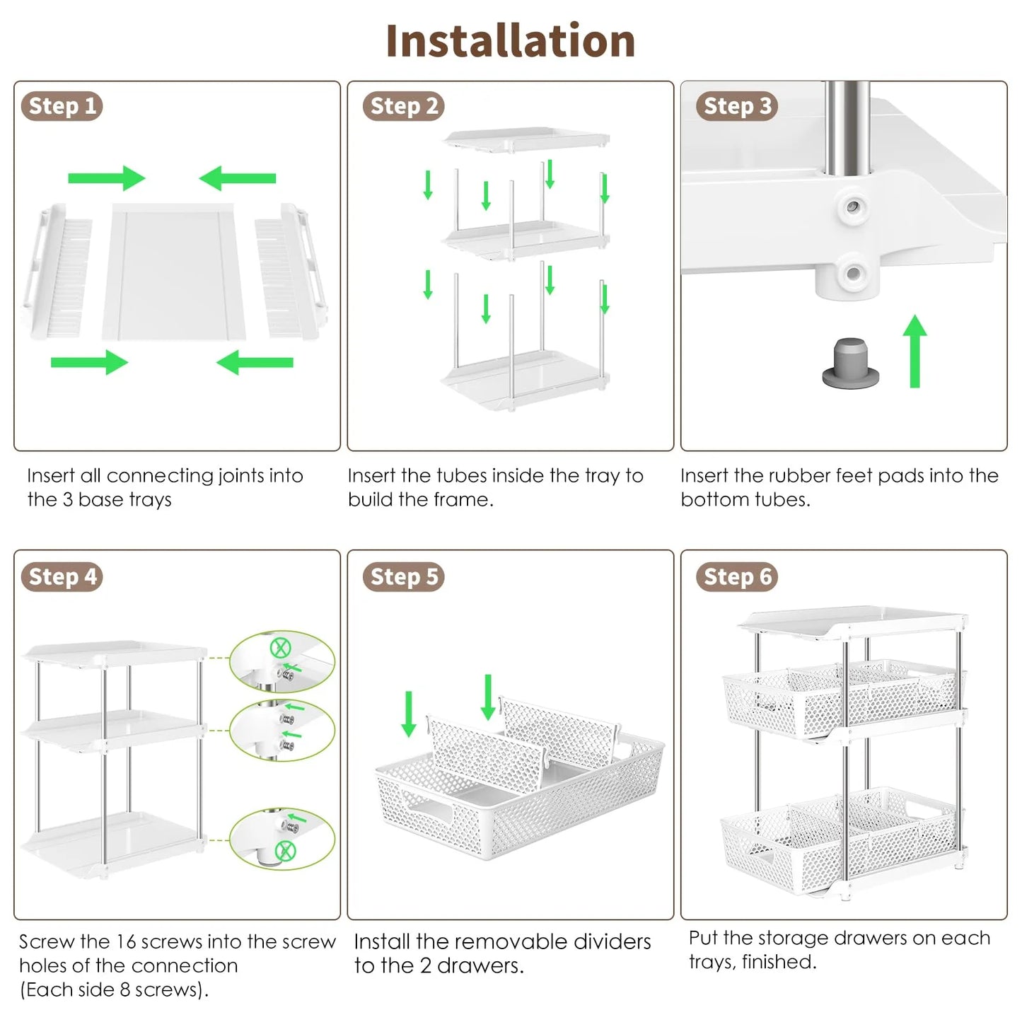 Pull-Out 3 Tier Bathroom Organizers and Storage, under Sink Organizer, Kitchen Cabinet Organizer Gray, 2 (Count)