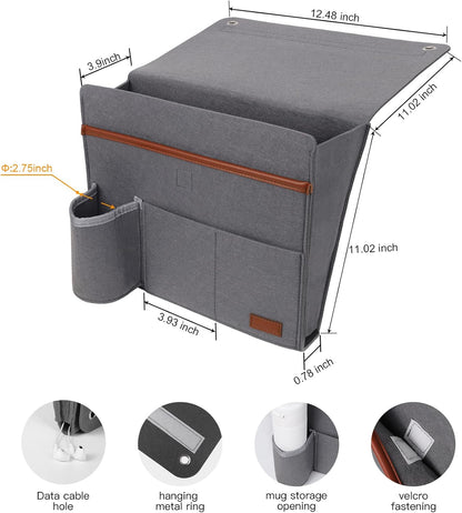 Bedside Basket, Sofa Organizer, Armrest, Phone, Tablet, Remote Control, Magazine Holder with 5 Pockets for Home Dorm Office