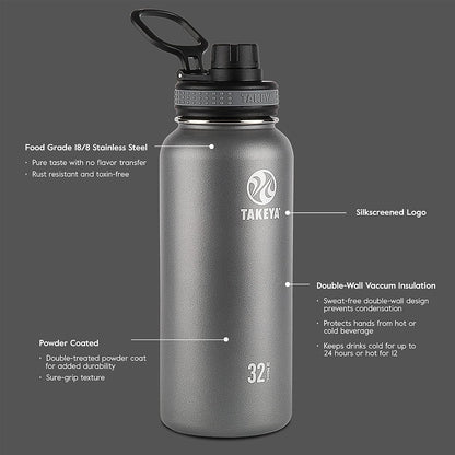Originals 40 Oz Vacuum Insulated Stainless Steel Water Bottle with Spout Lid, Black