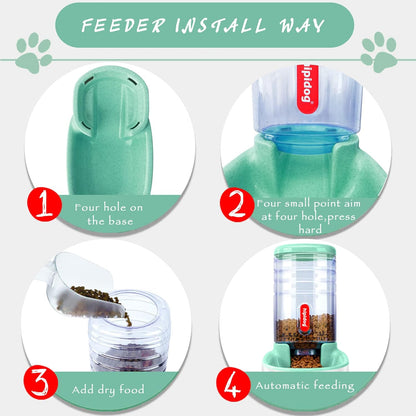Pets Gravity Food and Water Dispenser Set,Small & Big Dogs and Cats Automatic Food and Water Feeder Set,Double Bowl Design for Small and Big Pets (Pink+Green)