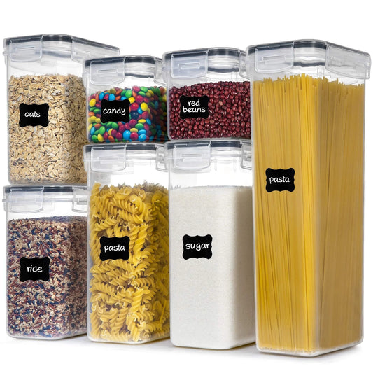 Airtight Food Storage Containers Set, Pantrystar Bpa-Free 7Pcs Plastic Kitchen and Pantry Organization Canisters, Black