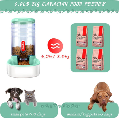 Pets Gravity Food and Water Dispenser Set,Small & Big Dogs and Cats Automatic Food and Water Feeder Set,Double Bowl Design for Small and Big Pets (Pink+Green)