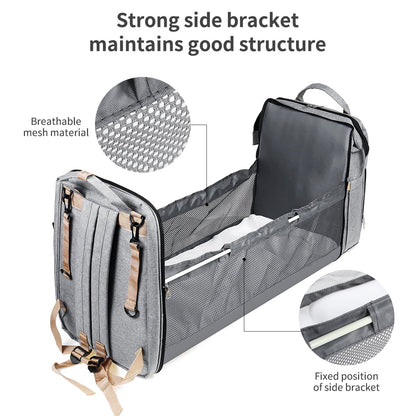 Diaper Bag Backpack,  Multifunction 3 in 1 Waterproof Travel Back Pack, Baby Changing Bags with Changing Pad, Stroller Straps, Unisex, Grey