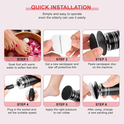 Plug-In Electric Foot Callus Remover with Adjustable Speeds - Electronic Foot File for Dead Skin, Includes 60PCS Sandpaper Disks for Smooth Heels, Effective Callus Remover for Feet at Home