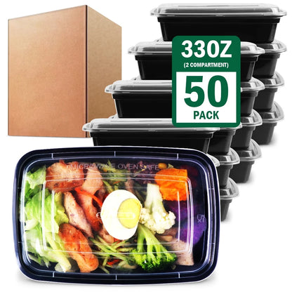 Meal Prep Containers, 50 Packs Plastic Food Storage Containers with Lids, 32Oz Bento Box Reusable, to Go Containers Disposable, BPA Free