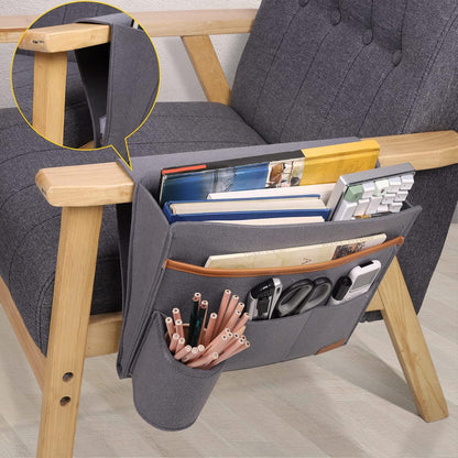 Bedside Basket, Sofa Organizer, Armrest, Phone, Tablet, Remote Control, Magazine Holder with 5 Pockets for Home Dorm Office