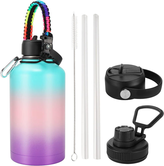 OJOJ Sports Water Bottle with Paracord - 64 Oz Water Bottles with Straw Vacuum Insulated Water Jug Stainless Steel Water Bottle Water Bottle for Gym Hiking Hot and Cold Drinks