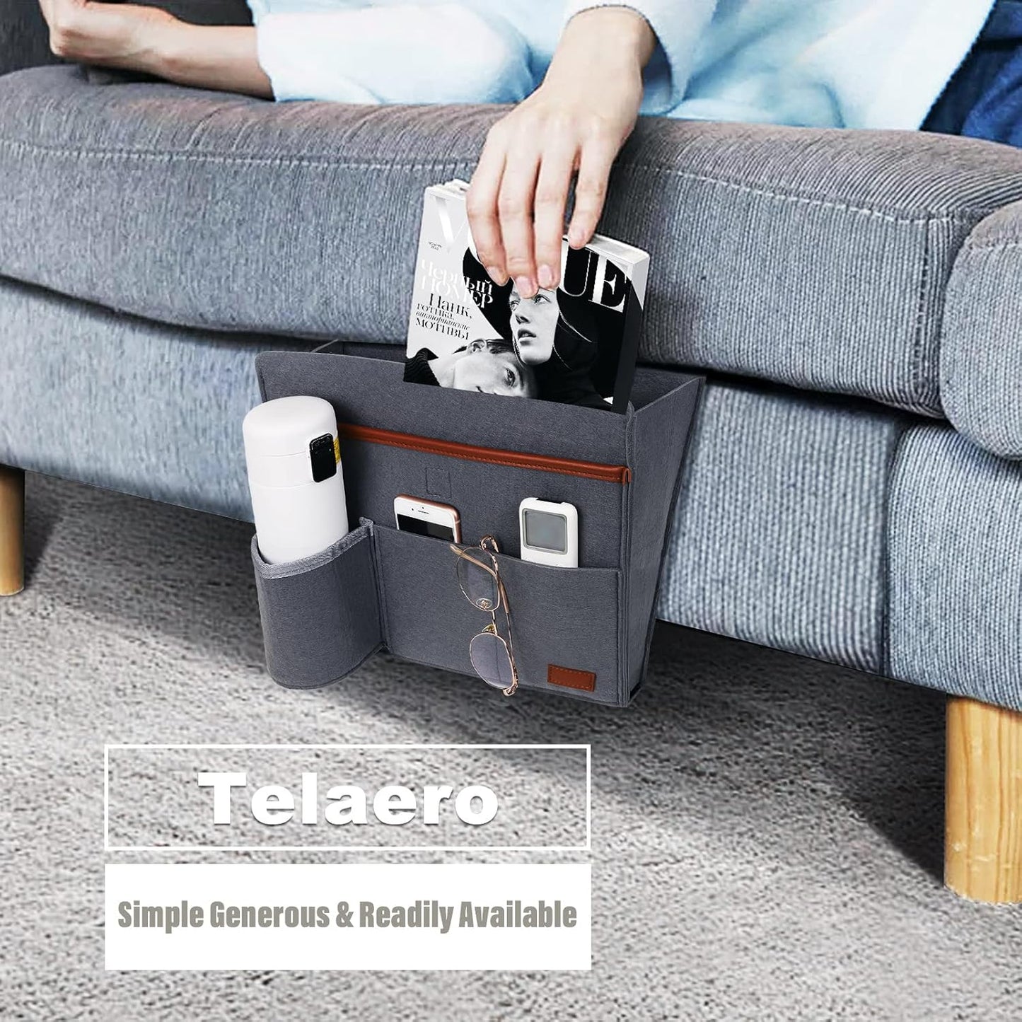 Bedside Basket, Sofa Organizer, Armrest, Phone, Tablet, Remote Control, Magazine Holder with 5 Pockets for Home Dorm Office