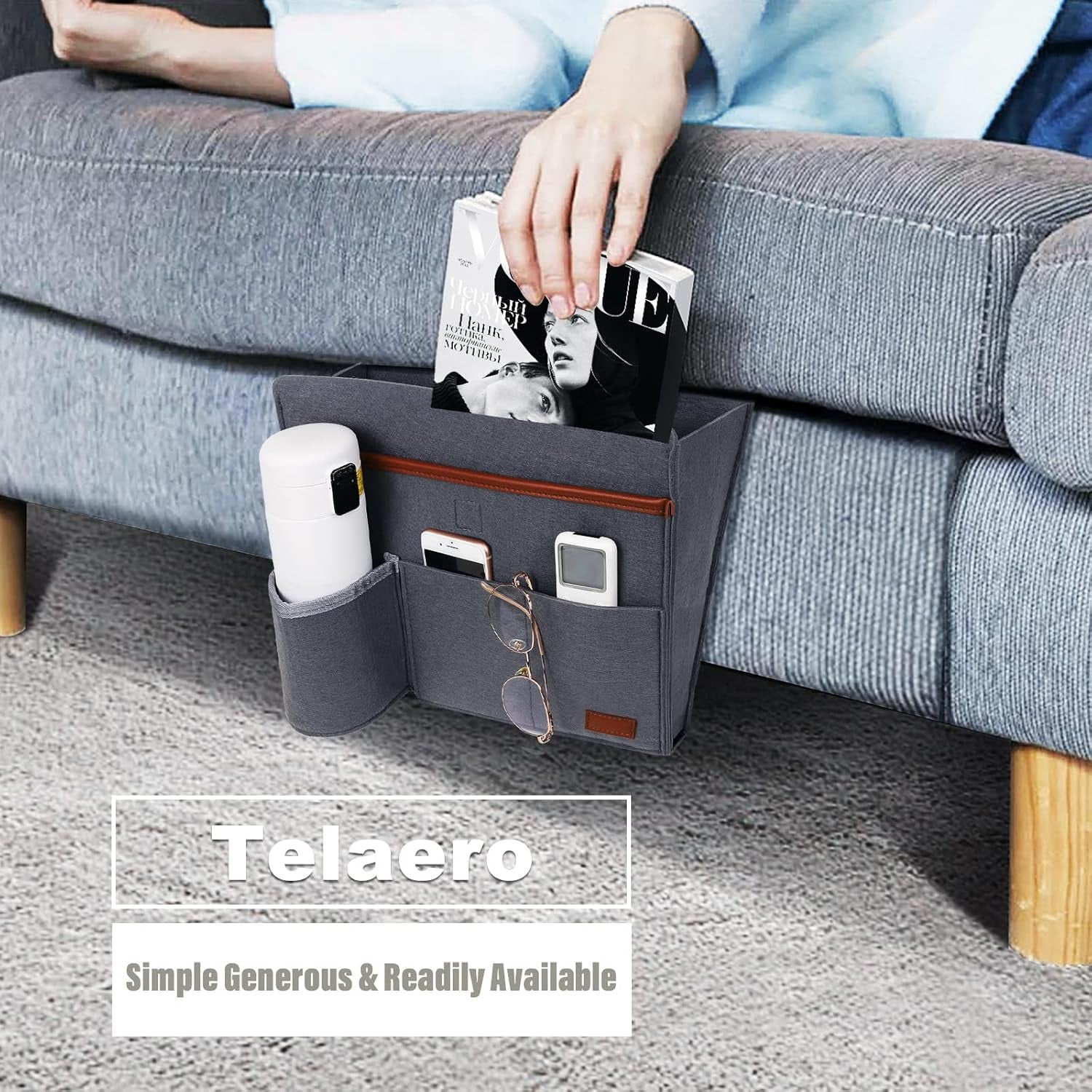 Bedside Basket, Sofa Organizer, Armrest, Phone, Tablet, Remote Control, Magazine Holder with 5 Pockets for Home Dorm Office