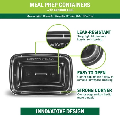 Meal Prep Containers, 50 Packs Plastic Food Storage Containers with Lids, 32Oz Bento Box Reusable, to Go Containers Disposable, BPA Free