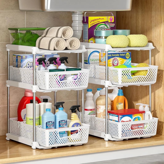 Pull-Out 3 Tier Bathroom Organizers and Storage, under Sink Organizer, Kitchen Cabinet Organizer Gray, 2 (Count)