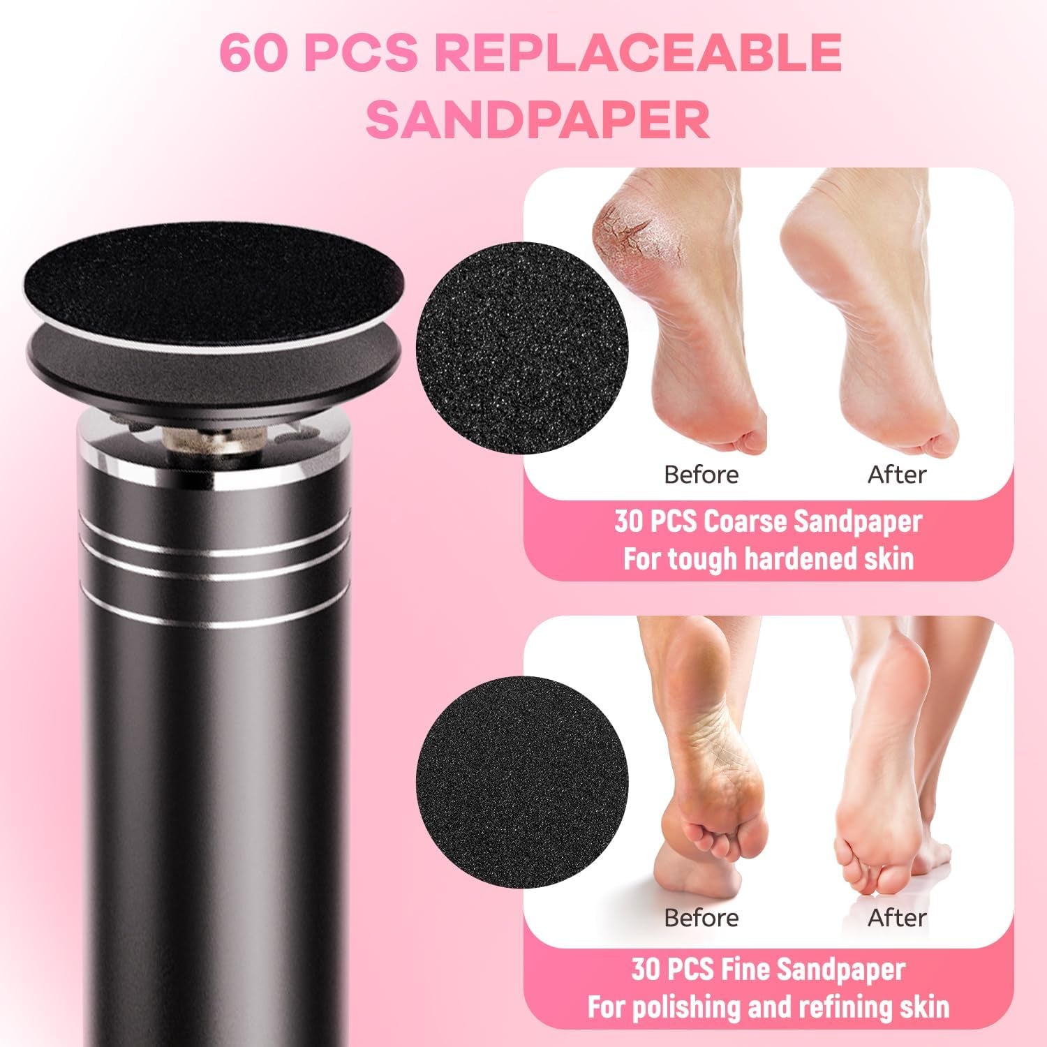 Plug-In Electric Foot Callus Remover with Adjustable Speeds - Electronic Foot File for Dead Skin, Includes 60PCS Sandpaper Disks for Smooth Heels, Effective Callus Remover for Feet at Home