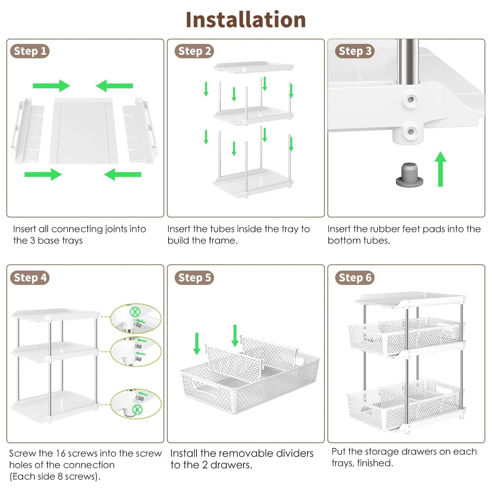 Pull-Out 3 Tier Bathroom Organizers and Storage, under Sink Organizer, Kitchen Cabinet Organizer Gray, 2 (Count)